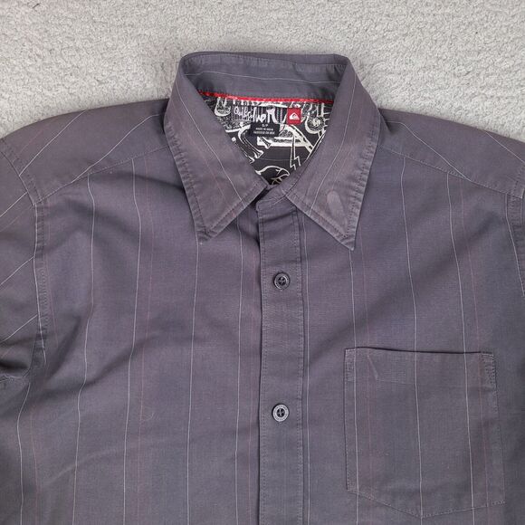 Quiksilver Shirt Mens Small Gray Striped Button Down Long Sleeve - Picture 2 of 16